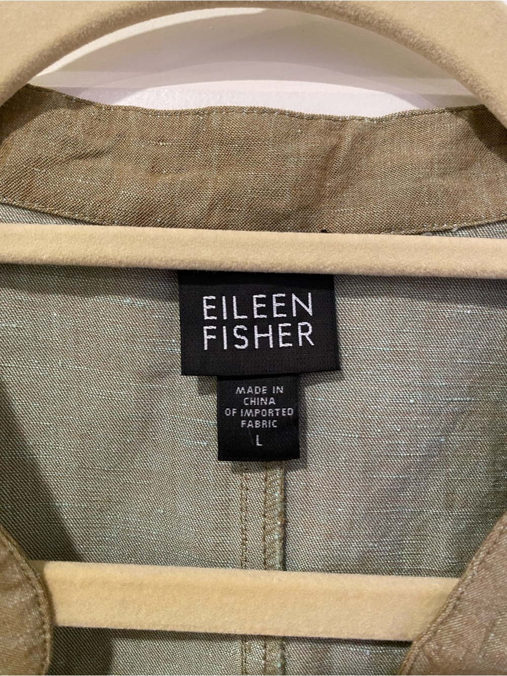 Eileen Fisher Linen Blend Button Front Shirt L Olive Green Minimalist - Picture 9 of 9